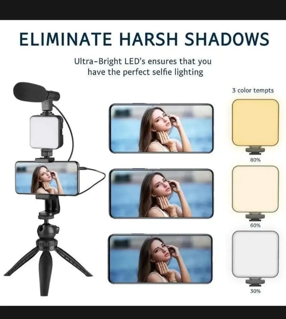 Tiktok Vlogger Kit | Microphone, LED Fill Light, Mini Tripod & Mobile Holder with Remote